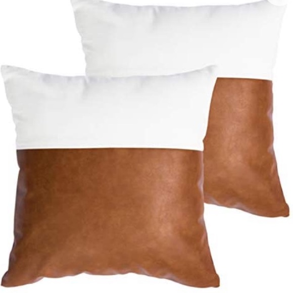 🤎SOLD🤎Accent Pillows-Cognac and White - Picture 2 of 5